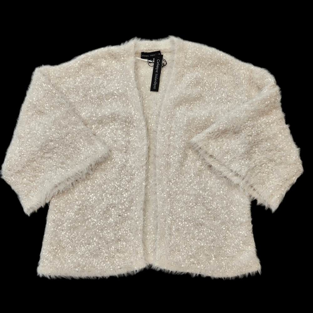 NEW Catherine Malandrino Cream Open Front Fuzzy Eyelash Cardigan Sweater Small